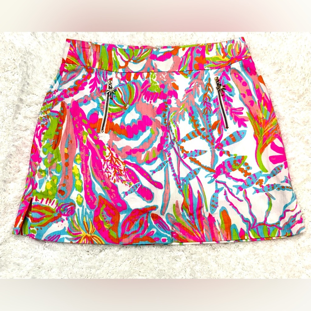 Beautiful ! Lilly Pulitzer Marigold Skort Resort White Scuba To Cuba .